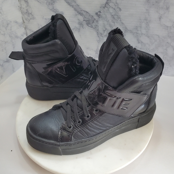 Vic Matie Black High Top Sneakers 38‎ US 7.5 Sherpa Leather Nylon Streetwear - Picture 1 of 12